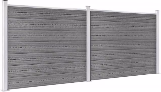 Berkfield Home WPC Fence Panel Set in Grey, W: 353 cm, H: 146 cm – 1
