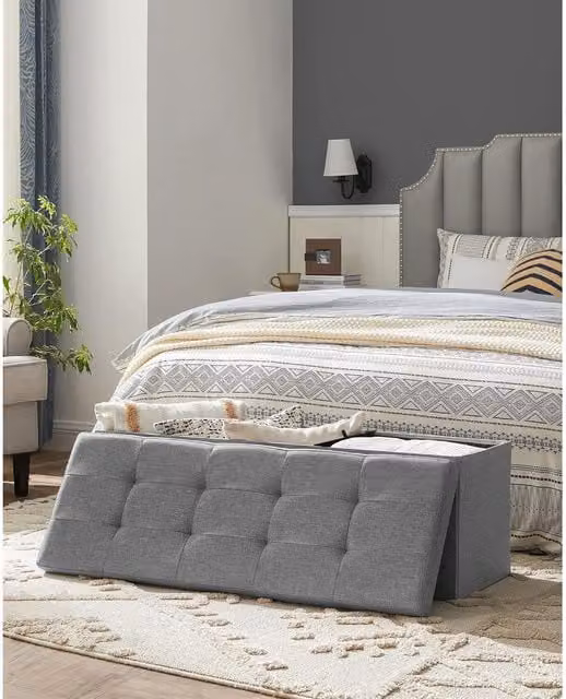 SONGMICS Large Storage Ottoman Bench in Light Grey – 1