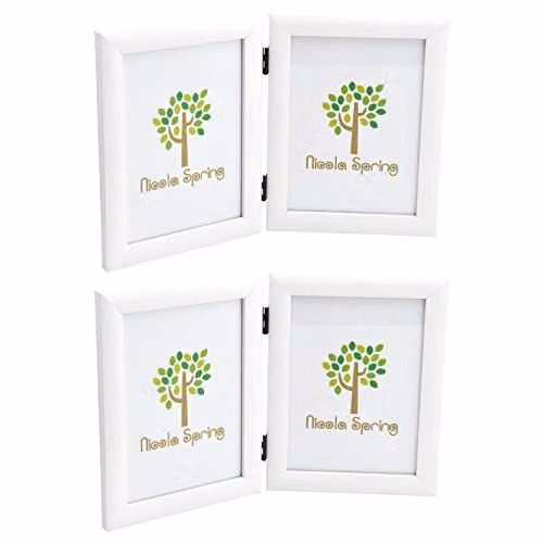 Nicola Spring Pack of 2 Folding Rectangular Photo Frames in White and Black, Fits 5 x 7 inch (12.7 x 17.78 cm) Photos, Freestanding
