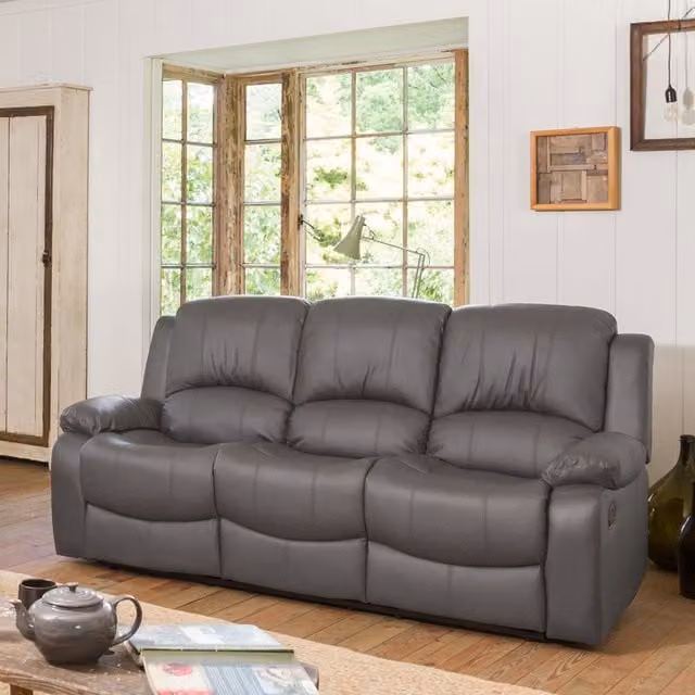 Artemis Home Glendale 3 Seat Manual Recliner Sofa in Grey Synthetic Leather