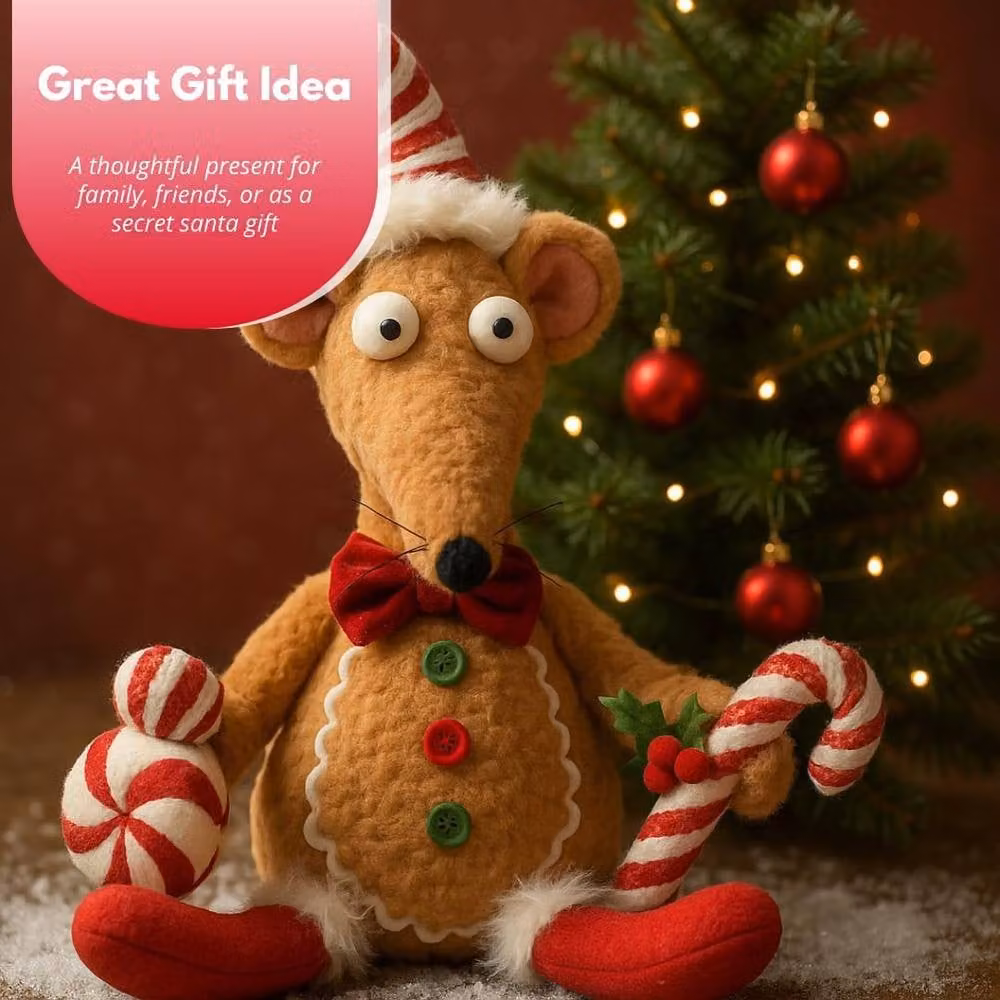 Marco Paul Brown Gingerbread Rat Soft Plush Christmas Tabletop Decoration, Height: 48 cm – 3