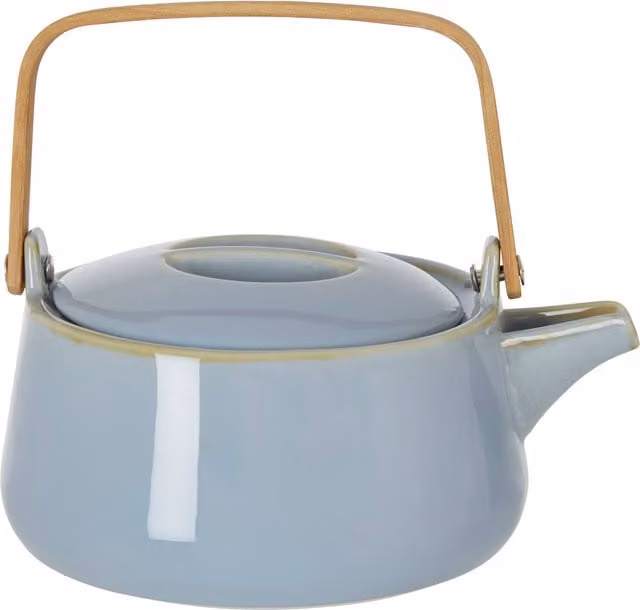 Orsina Light Blue Porcelain Teapot with Natural Wooden Handle and Drip-Free Spout – 1