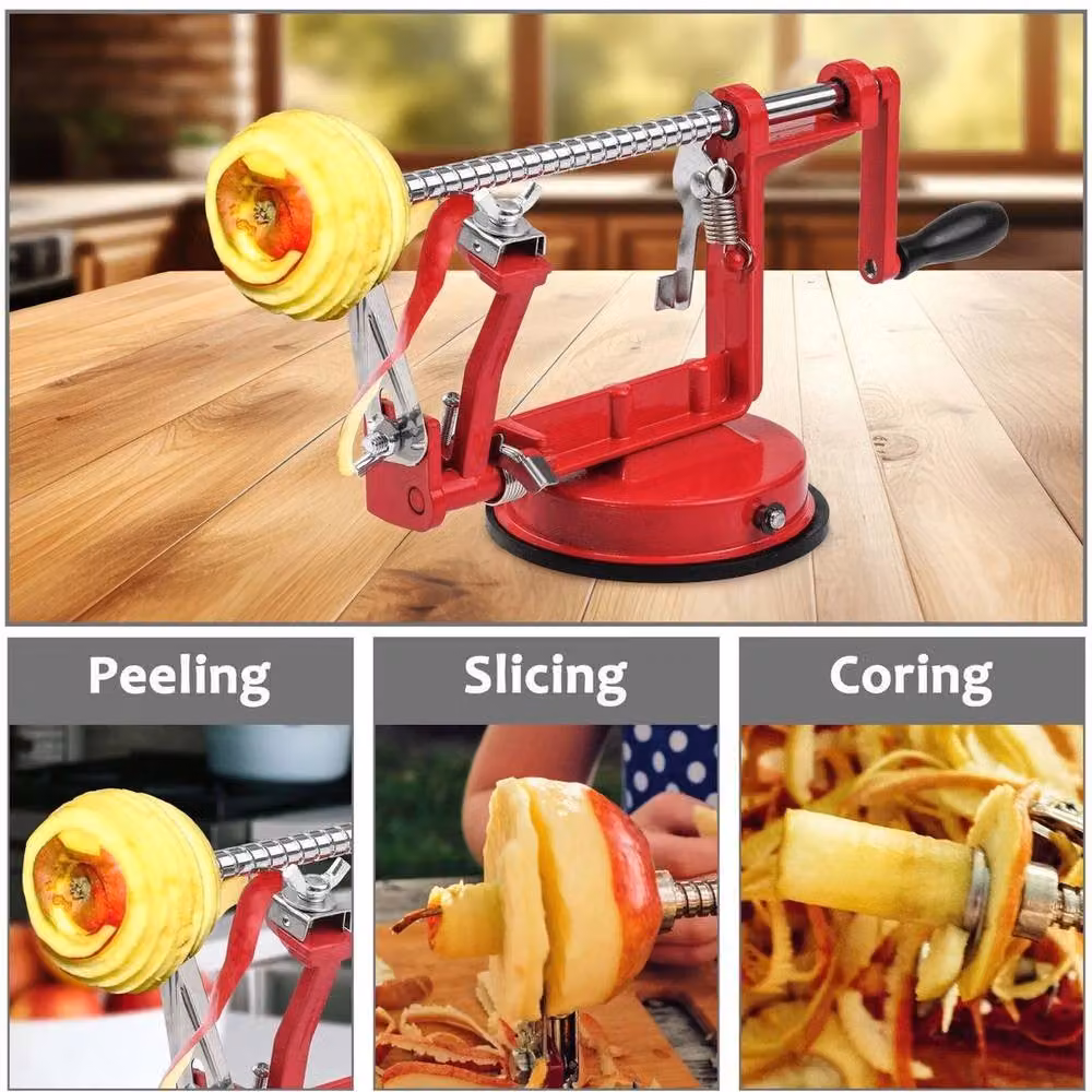 FLAVORA 3 in 1 Apple Peeler, Cutter and Slicer in Red and Silver with Non-Slip Base – 2