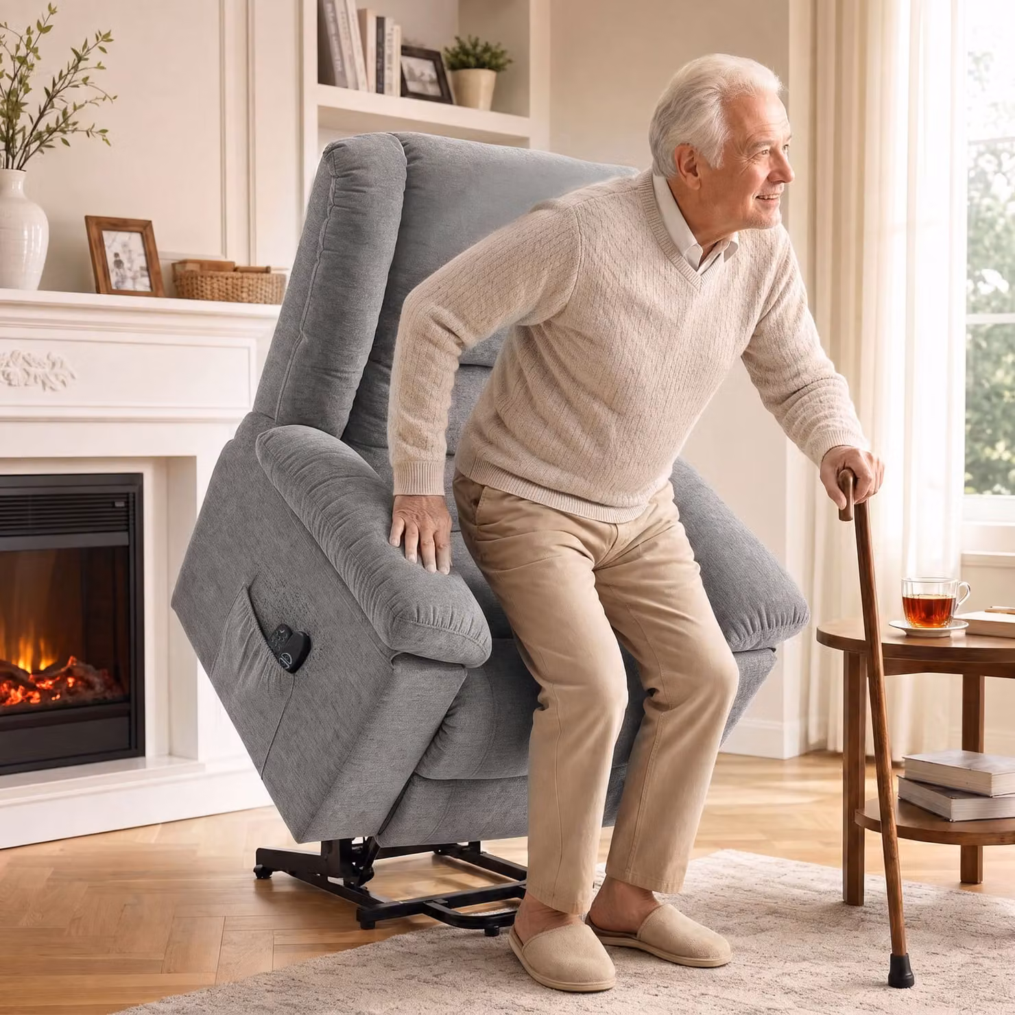 HOMCOM Oversized Grey Fabric Riser Recliner Chair with Massage, Heat and Power Lift Assist for Seniors – 2