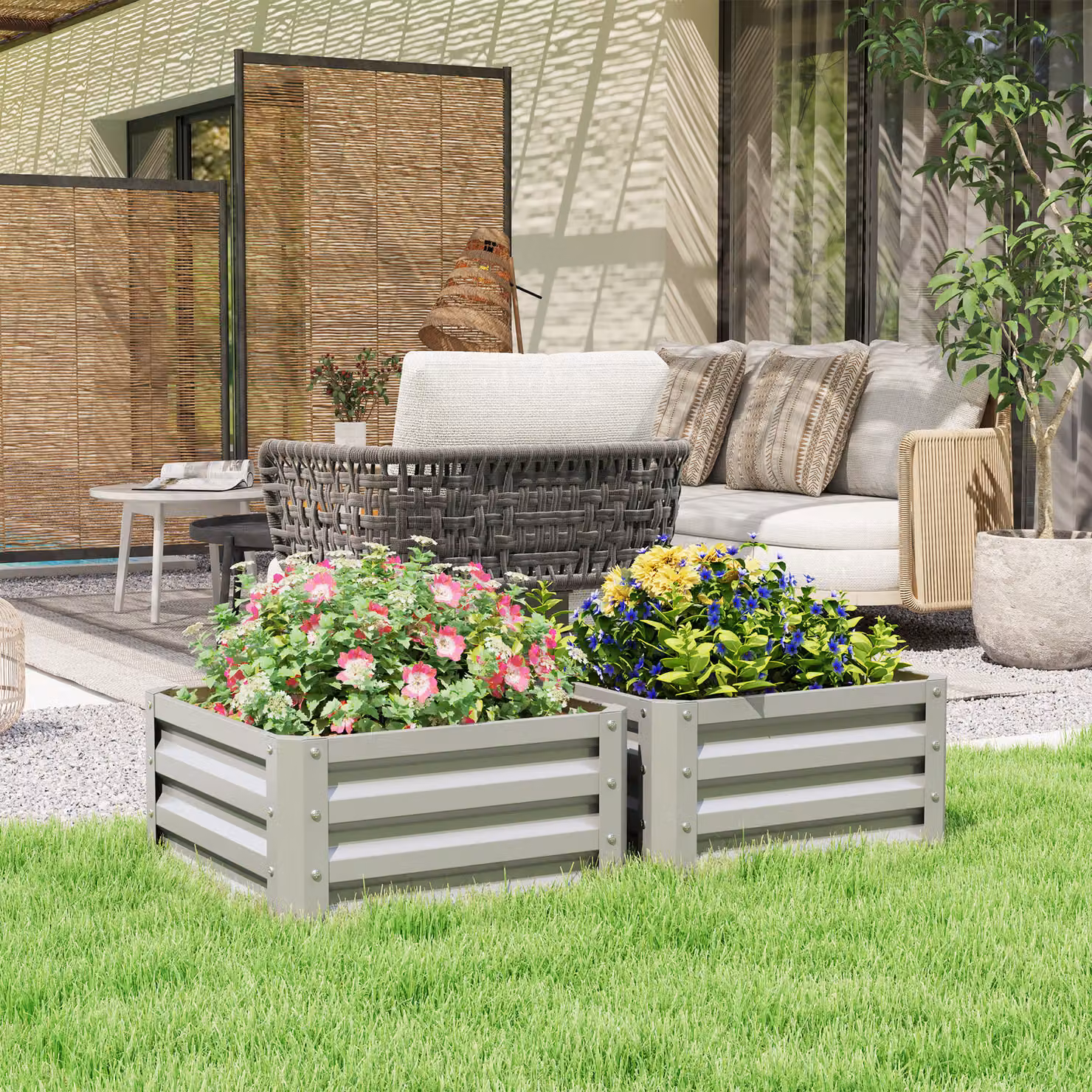 Outsunny Set of Two Grey Galvanised Steel Raised Planter Boxes, W/D/H: 60 x 60 x 30.5 cm – 2