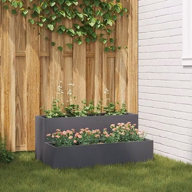 Berkfield Home 2-Tier Anthracite Plastic Garden Planter Tub W: 100 cm, D: 60 cm, H: 45 cm