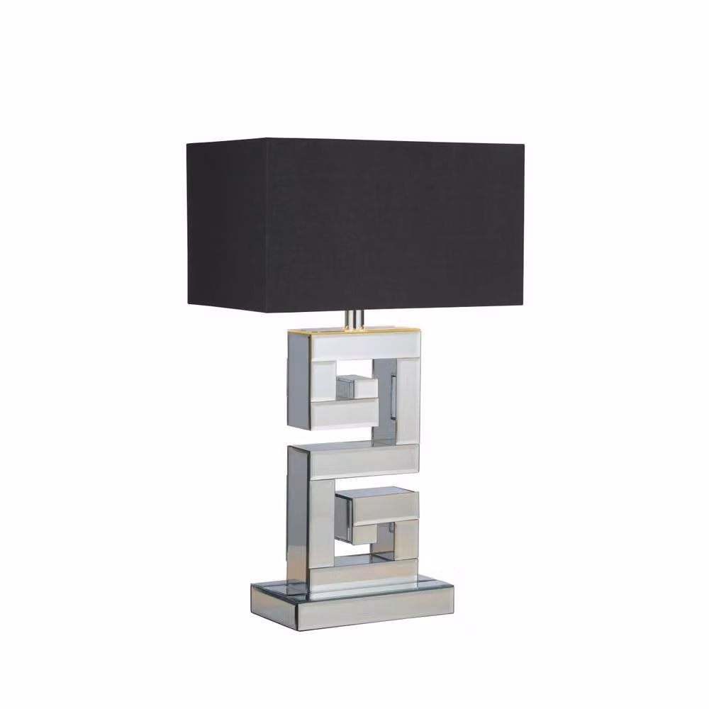 Lighting Collection Mirror Table Lamp with Grey Fabric Shade in Silver and Chrome – 2