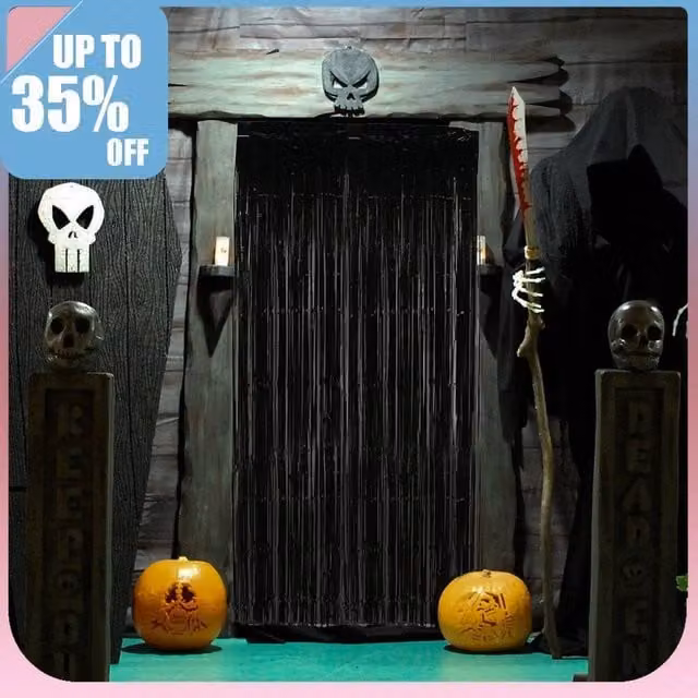 PAWNORA Black Halloween Hanging Door Curtain