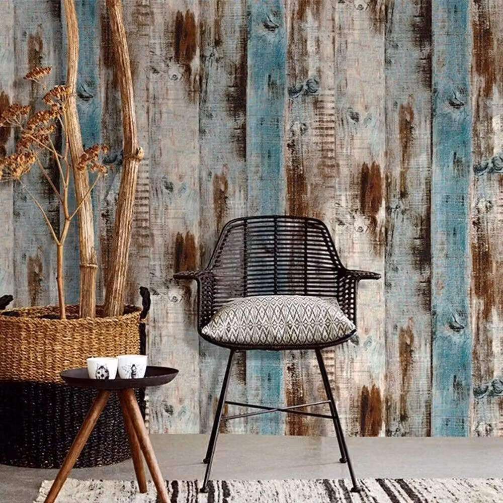 NESTLUNE Self-Adhesive Rustic Wood Grain Panel Effect PVC Wallpaper in White and Multicolour, W: 100 cm, H: 15 cm – 2