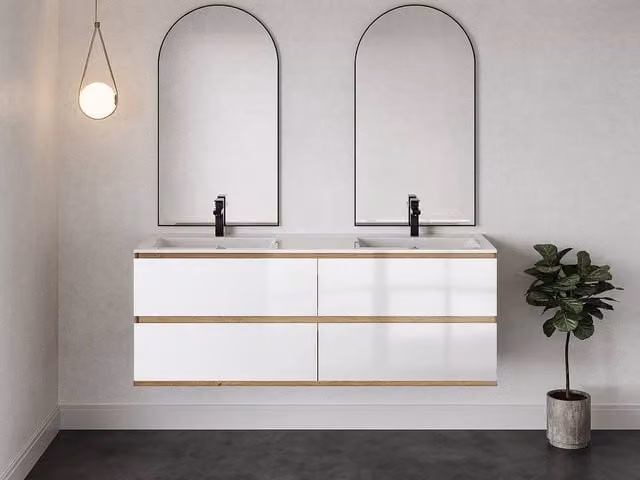 Vente-unique Wall-Mounted Bathroom Vanity Unit with Undermount Sink in Light Oak – 1