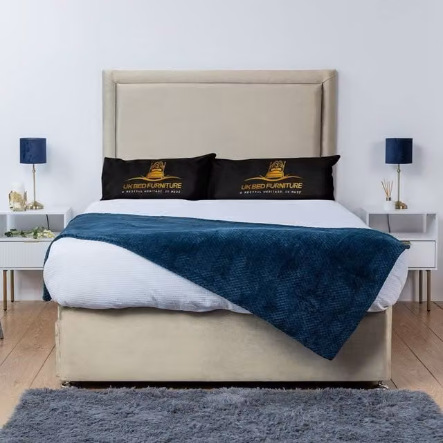 UK Bed Furniture Ascot Divan Bed Base with 26 Inch Headboard, Beige Fabric, W/D/H: 90 x 190 x 66.04 cm