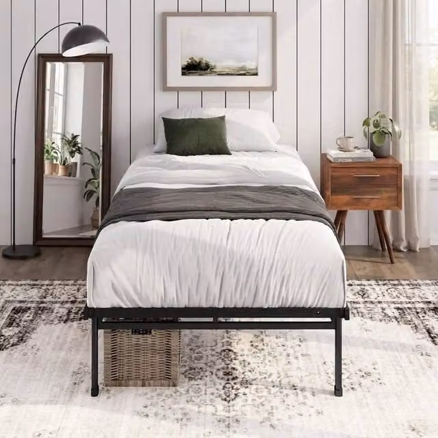 FORGEVIO Black Metal Cot Bed Frame with Flat Fixed Slats, W/D/H: 90 x 190 cm