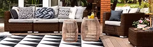 Teamson Home Brown Bamboo Wicker Round Drum Patio Side Table and Plant Stand – 6