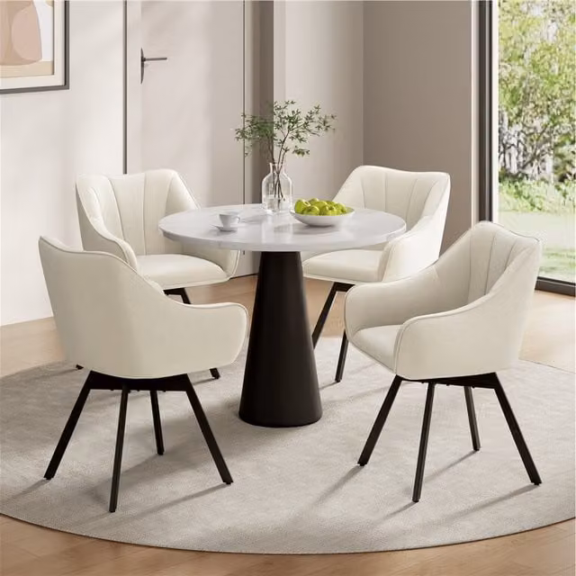Yaheetech Modern Swivel Velvet Dining Chair in Beige