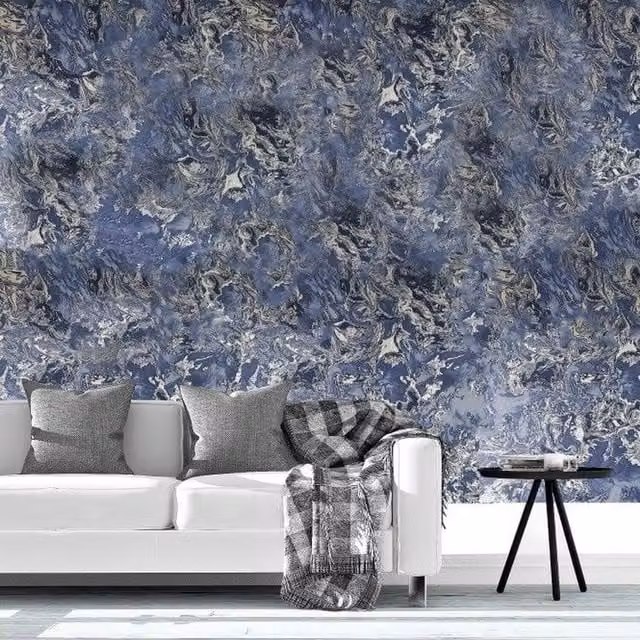 Debona Navy Blue Abstract Liquid Marble Effect Wallpaper