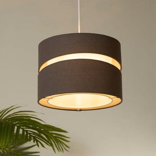 Lighting Collection Modern Two Tier Grey Linen Cylinder Lamp Shade, Diameter: 28 cm – 1
