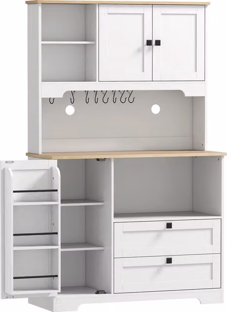 HOMCOM White Freestanding Kitchen Cupboard with 2 Cabinets, 2 Drawers and Adjustable Shelves