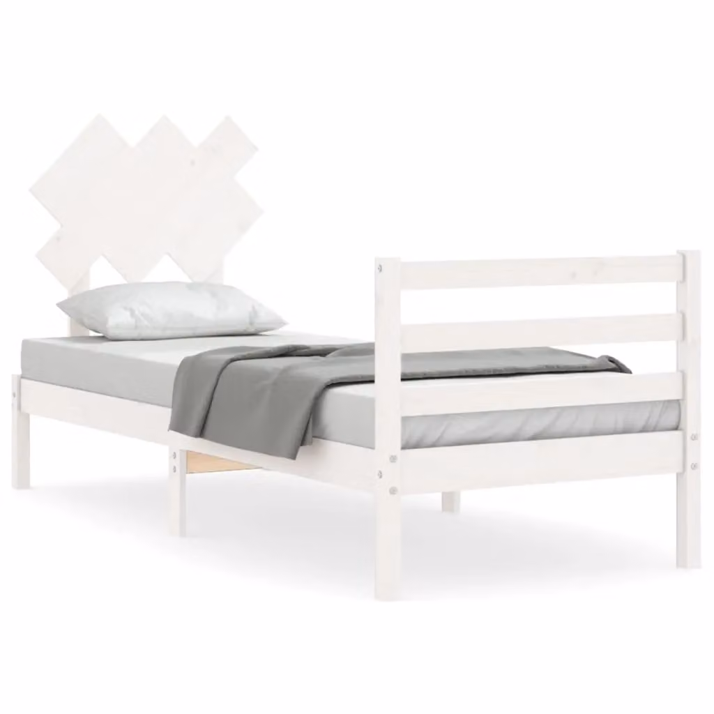 Berkfield Home Solid Wood Bed Frame with Headboard in White, W/D/H: 90 x 200 cm – 2
