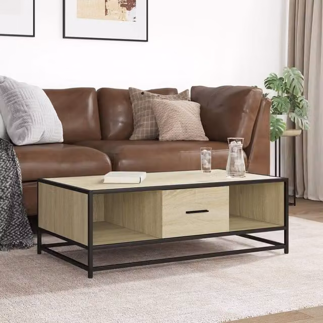 Berkfield Home Sonoma Oak Coffee Table in Light Beige, W/D/H: 100 x 57 x 35 cm