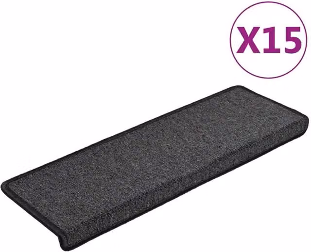 Berkfield Home Self-Adhesive Carpet Stair Treads, 15 Pieces, Anthracite Black, W/D/H: 65 x 21 x 4 cm