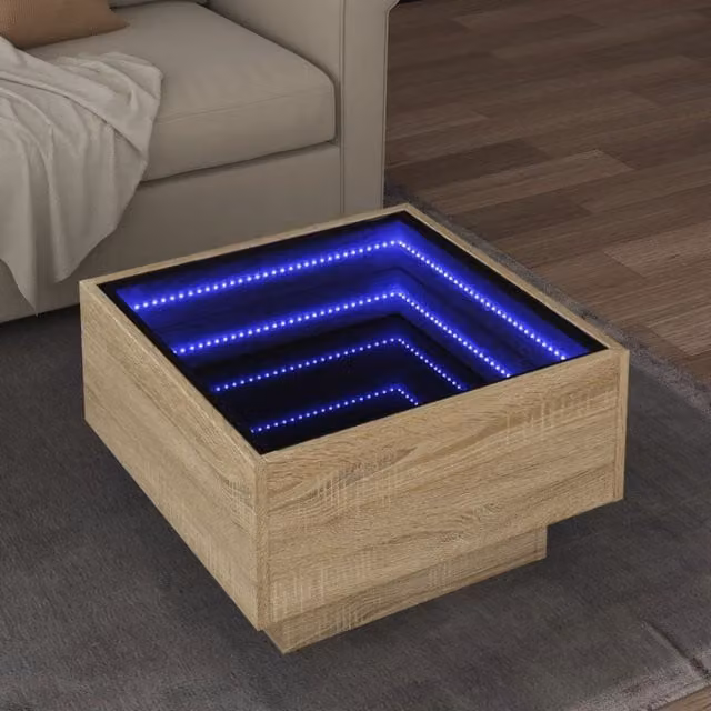 Berkfield Home LED Coffee Table in Sonoma Oak Brown, W/D/H: 50 x 50 x 30 cm