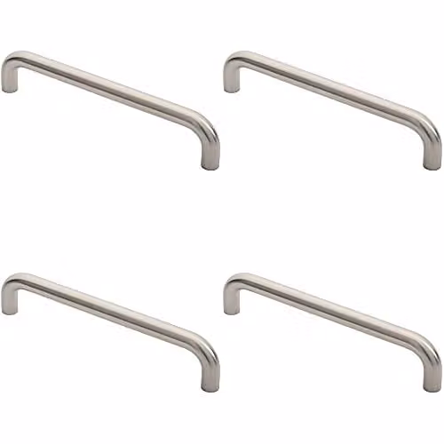 Loops 4 Pack Round D Bar Pull Handles in Brushed Silver Stainless Steel, 300mm Fixing Centres