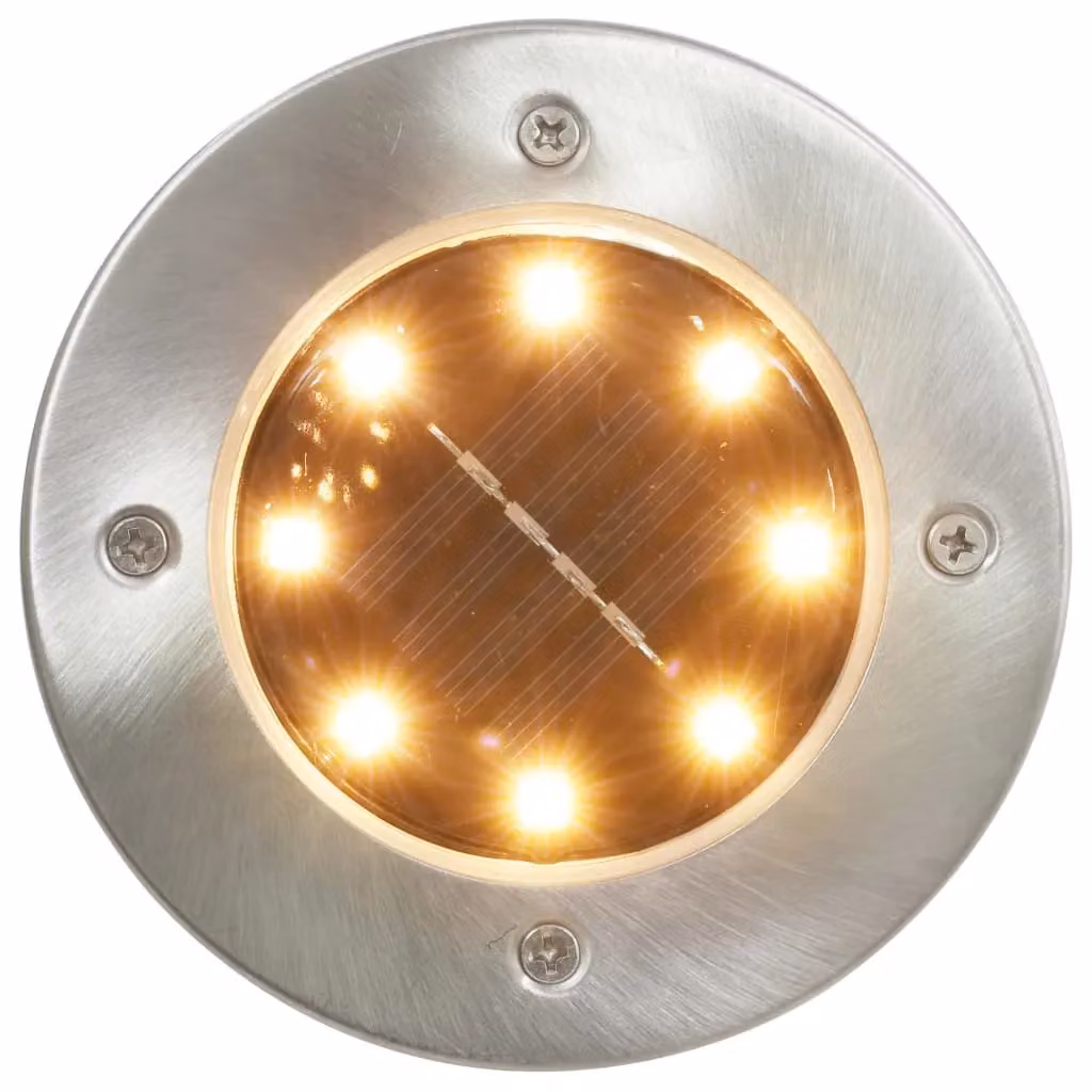 Berkfield Home Solar LED Ground Lights, 8 Piece Set in Silver and White with Warm White Light – 2
