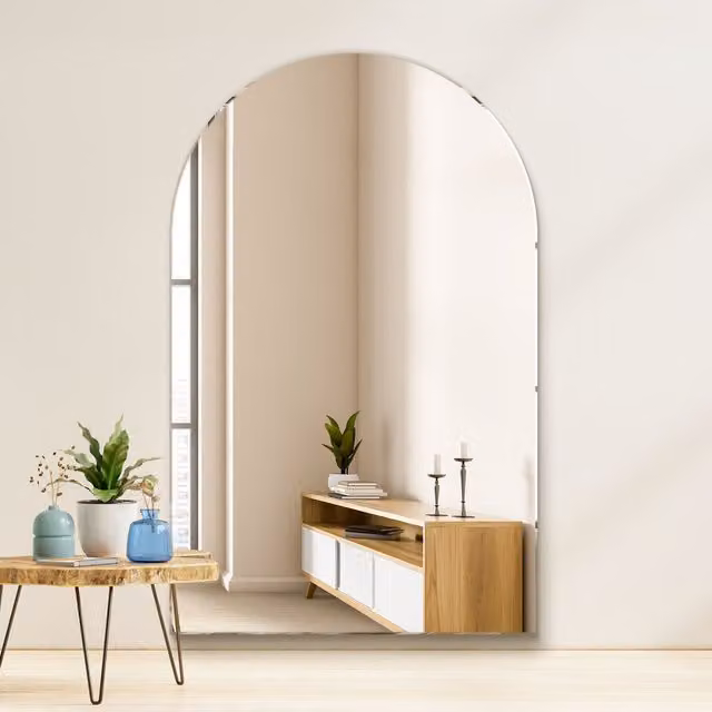 MirrorOutlet Modern Frameless Arched Wall Mirror in Silver and Black