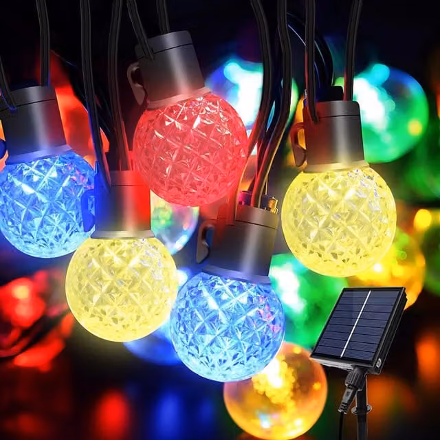 Livingandhome Solar Smart RGBIC String Light with 25 Multicolour Ball Bulbs, 9m Cable, Black