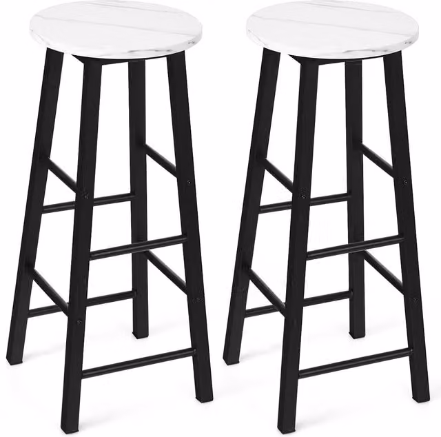Costway Set of 2 Modern Pub Height Bar Stools in White