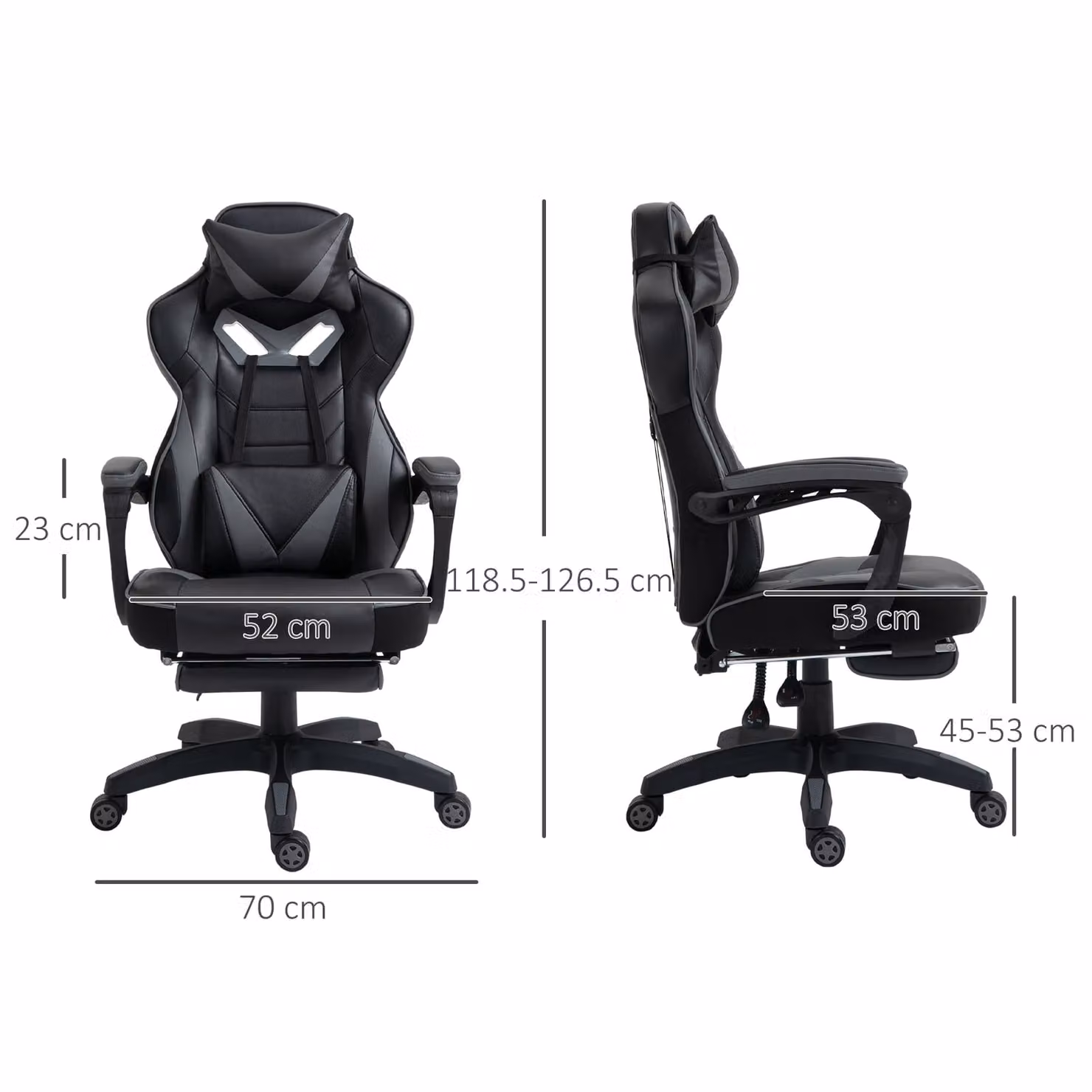 Vinsetto Ergonomic Racing Gaming Chair in Black Faux Leather with Adjustable Height, Lumbar Support, Headrest and Retractable Footrest – 3