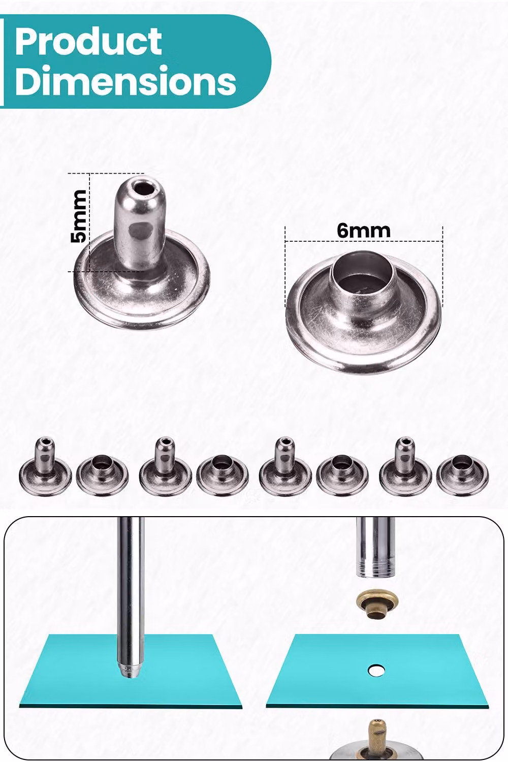 Neel Blue 6mm Double Cap Metal Rivets and Tubular Leather Studs, 100 Set in Black and Blue – 2