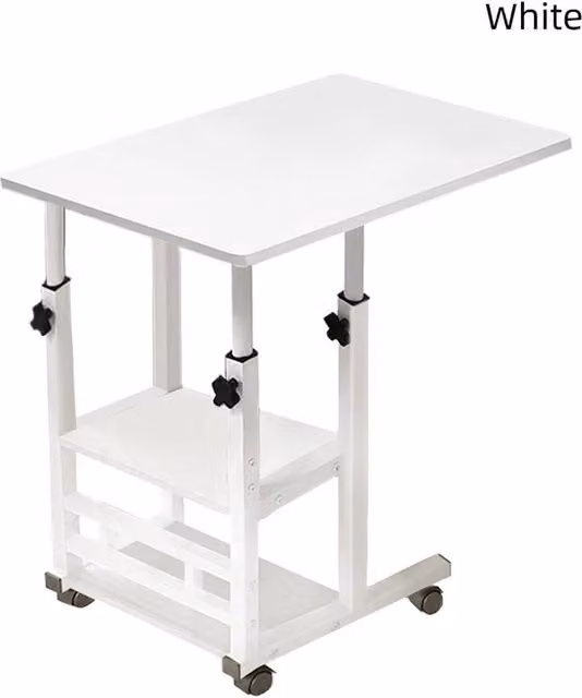 VOGREX White Adjustable Overbed Chair Table with Sled Base and MDF Laminate Top