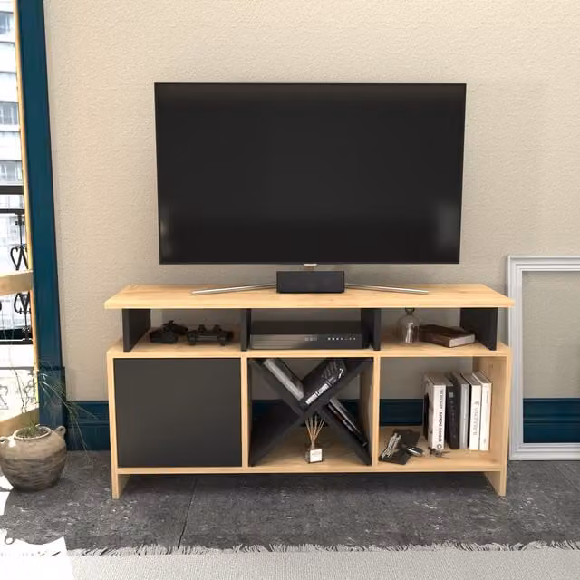 Decorotika Auburn Modern Geometric TV Unit in Anthracite Grey, Width: 120 cm