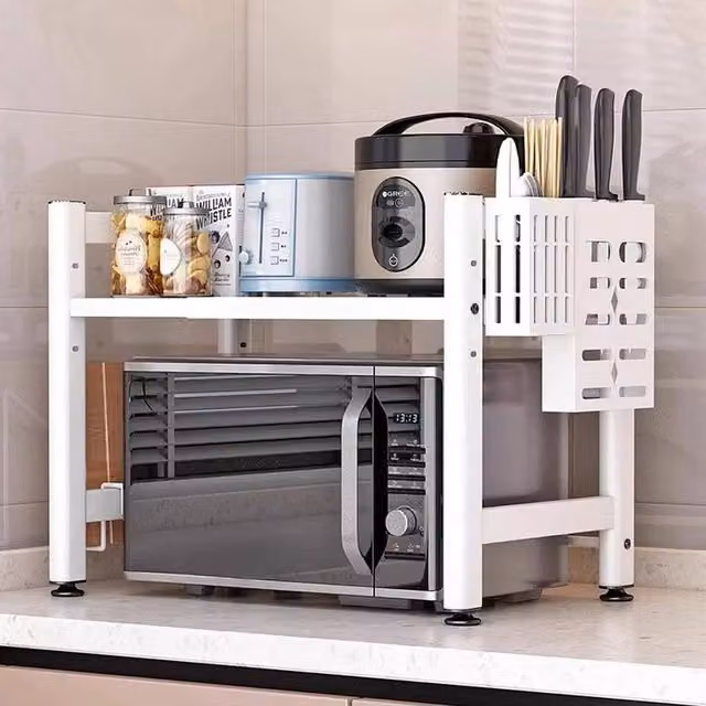EONLION White 2-Layer Expandable Microwave Oven Rack with Adjustable Shelves, Width: 100 cm – 1