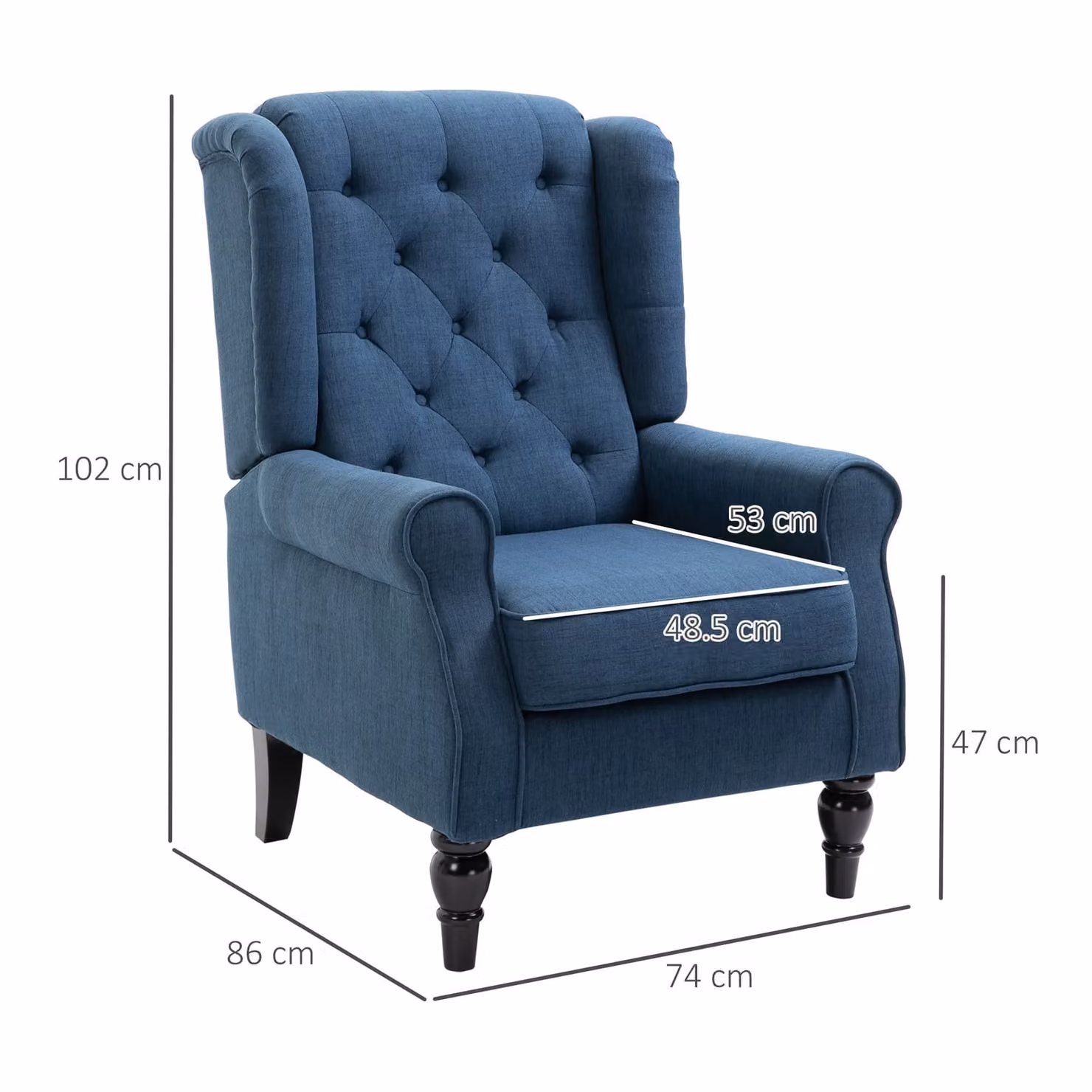 HOMCOM Retro Blue Fabric Wingback Accent Armchair with Solid Wood Frame and Button Tufting – 8