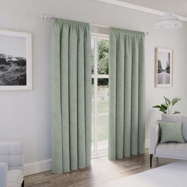 Enhanced Living Dallas Green Blackout Pencil Pleat Thermal Curtains, W: 168 cm, H: 229 cm