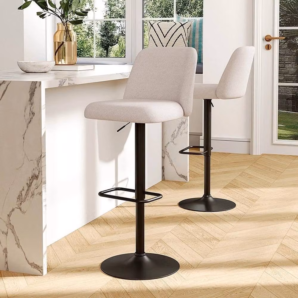 KORVIXA Modern Height-Adjustable Swivel Bar Stools Set of 2 in Beige – 3
