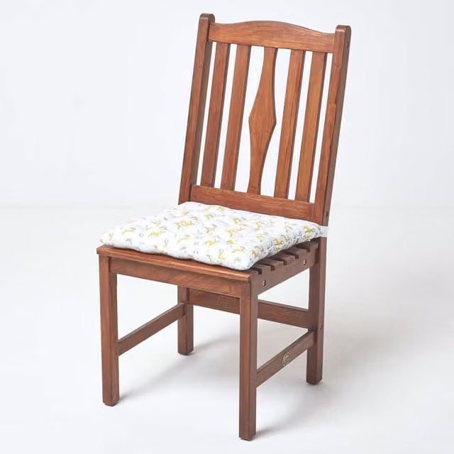 Homescapes Square Cotton Seat Pad in Grey, Gold and Silver, W/D/H: 40 x 40 x 4 cm