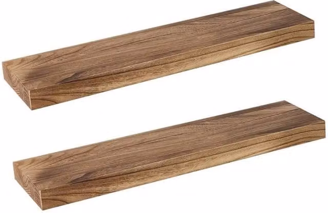 VOGREX 2-Piece Brown Wooden Floating Wall Shelves, W: 61 cm