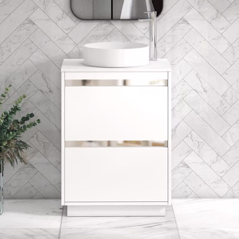 Royal Bathrooms Orion 600mm Matt White Floor Standing 2 Drawer Vanity Unit with Art Basin and Chrome Accent Trim
