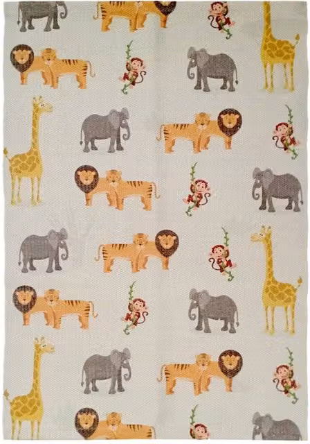New Edge Blinds Safari Animals Printed Rug, Multicolour, W: 90 cm, D: 60 cm, H: 1 cm