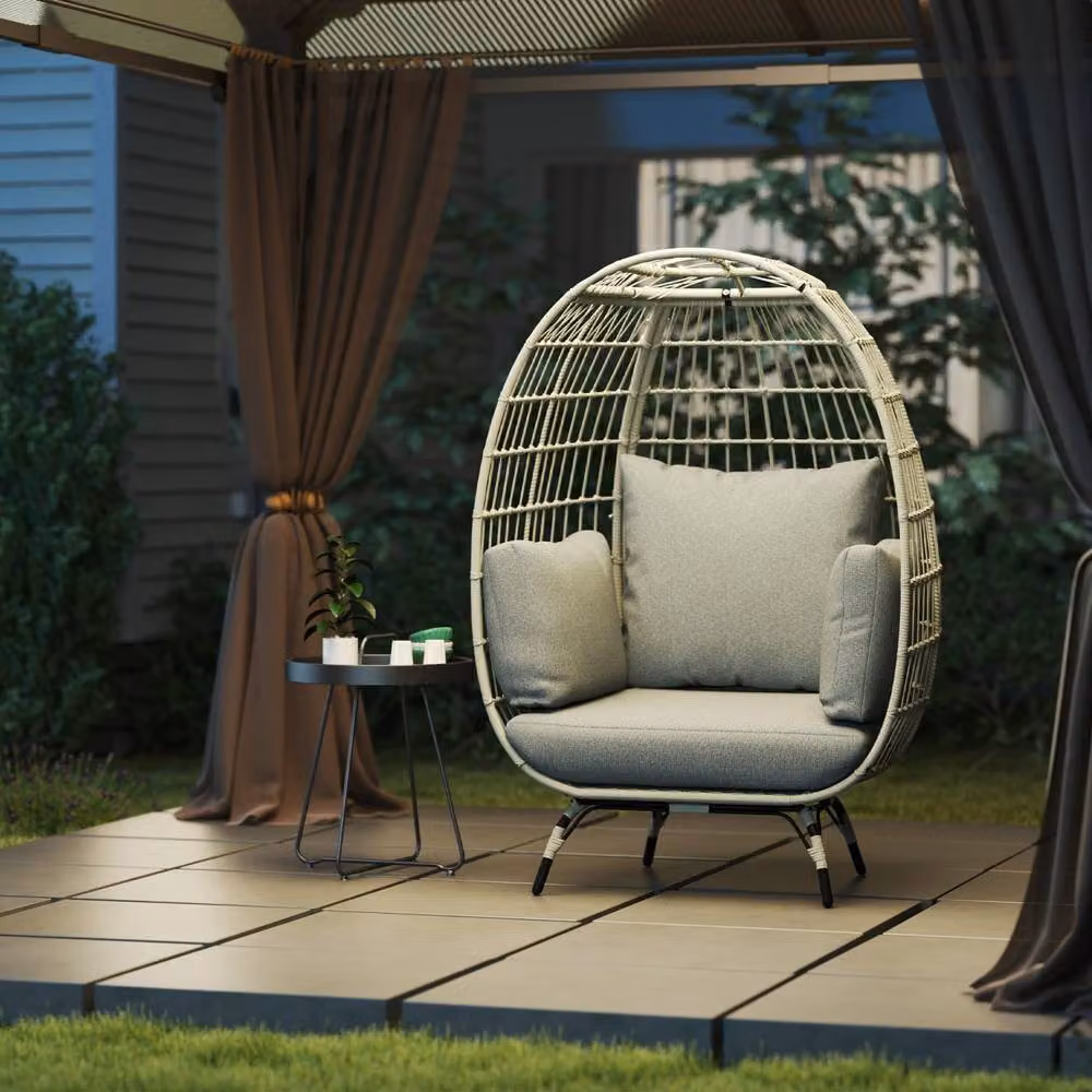Wyld Haus Tomova Charcoal Grey PE Rattan Egg Chair Cushions and Matching Pillows – 5