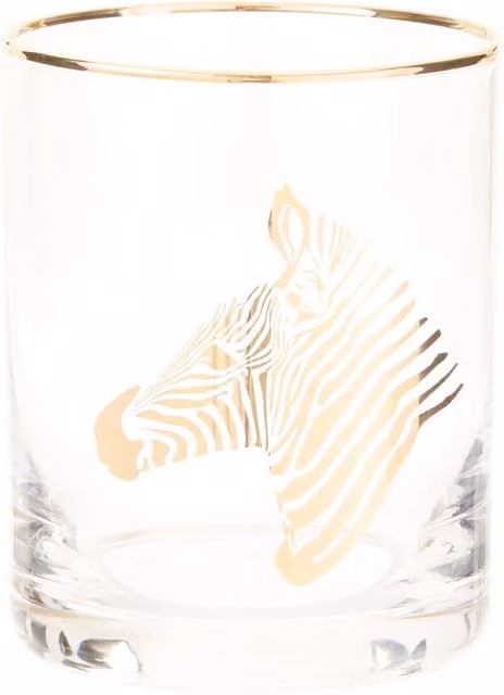 Orsina Zebra Print Handcrafted Glass Tumbler, 380ml, Transparent and Gold