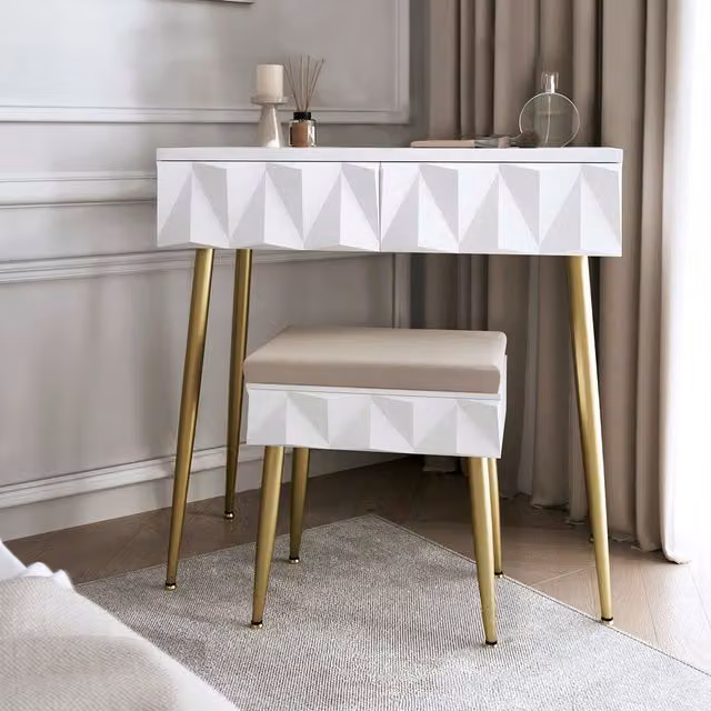 CARME Montana Dressing Table with Velvet Padded Stool in White