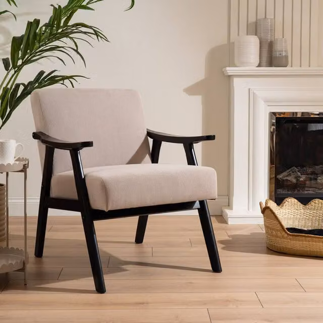 Scottish Everlastings Ltd Beige Cord Fabric Chair with Flat Armrests – 1