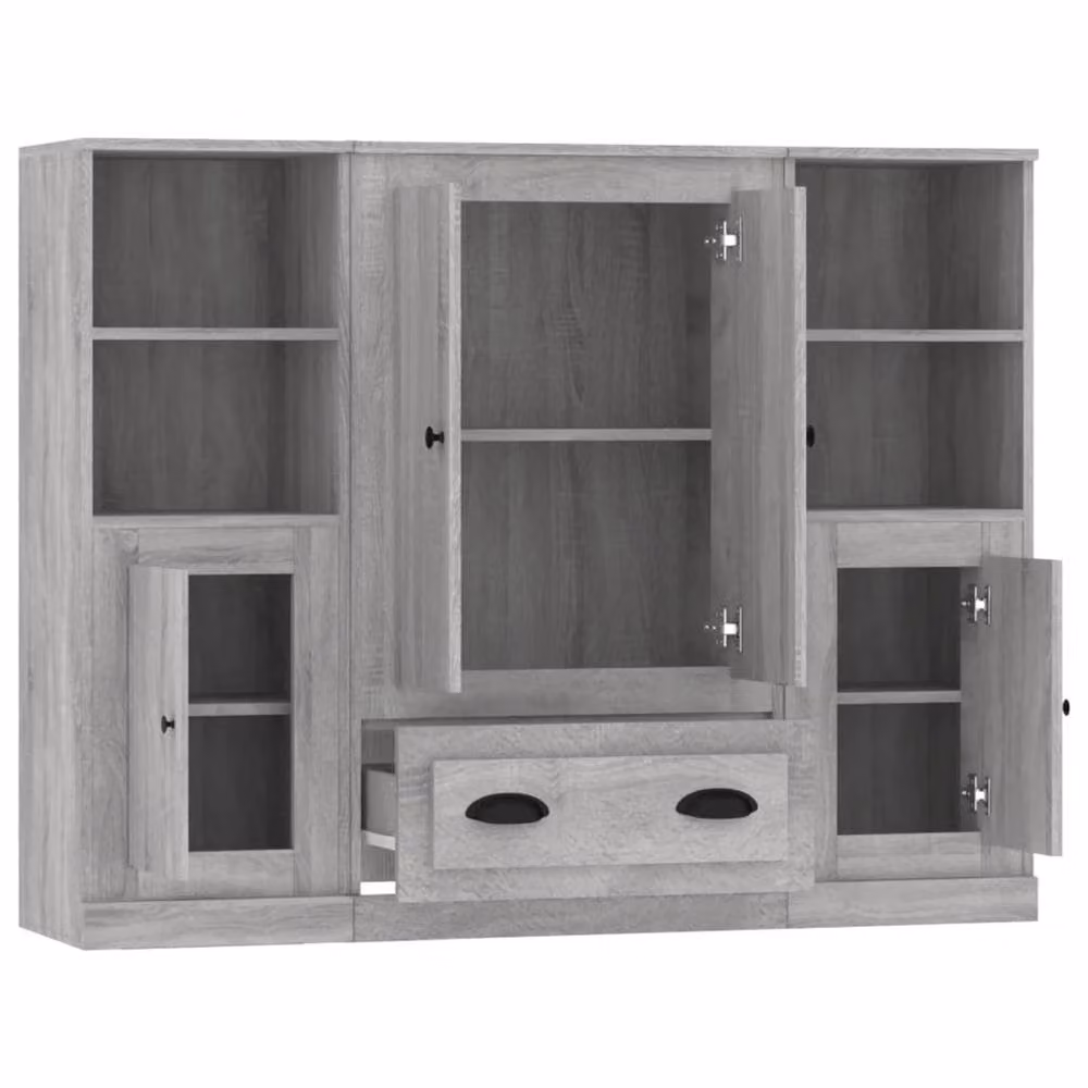 Berkfield Home Set of 3 Grey Sonoma Wall Mounted Highboards in Engineered Wood – 3