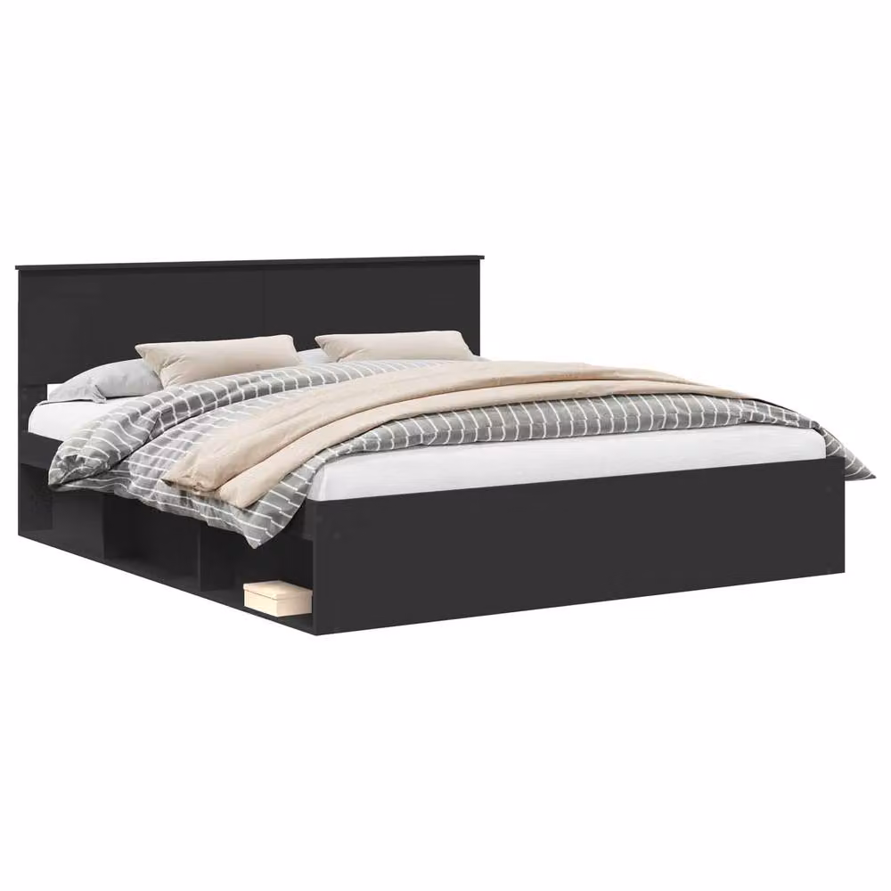 Berkfield Home Modern Bed Frame with Headboard in Black, W/D/H: 180 x 200 cm, Engineered Wood – 2