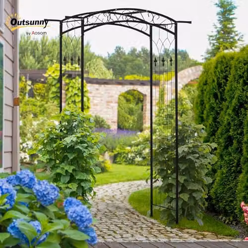 Outsunny Metal Garden Arch Arbor for Climbing Plants and Wedding Decor, Black, W: 130 cm, H: 211 cm – 2
