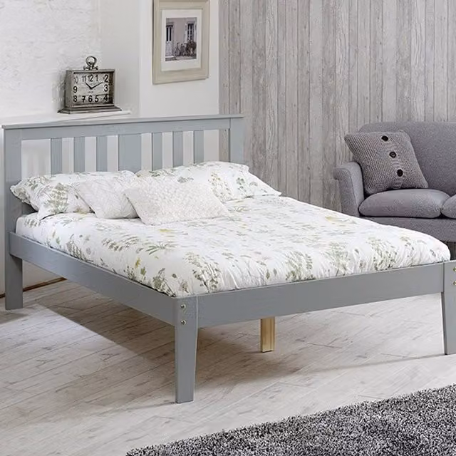 Captains Kingston Shabby Chic Solid Wood Bed Frame, Grey, 140 x 200 cm